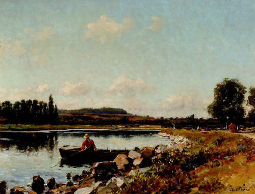 Pêcheur en barque sur la rivière