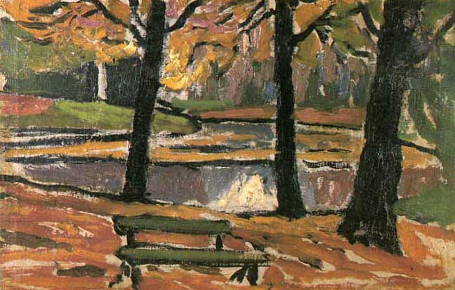 Vu d'un parc avec un banc